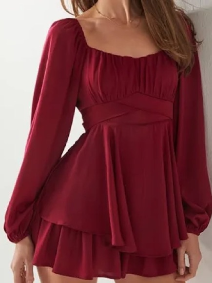 Francesca's Collections Long-Sleeve Burgundy Ruffle Mini Dress
